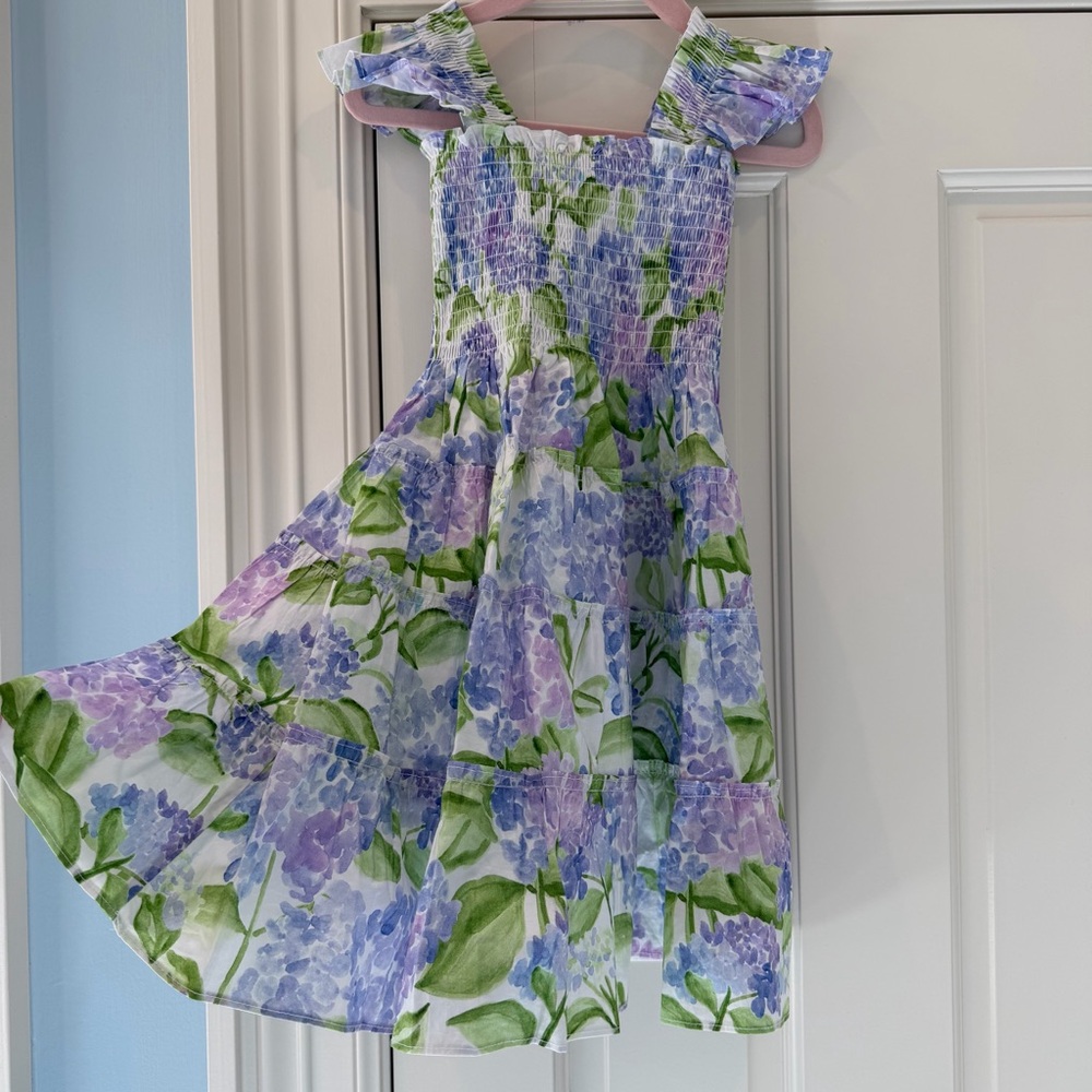 Hill House Girls Purple and Green Floral Nap Dress Size 5/6